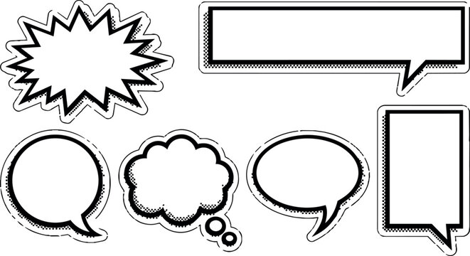 Black and white comic style speech bubbles and thought clouds vector art