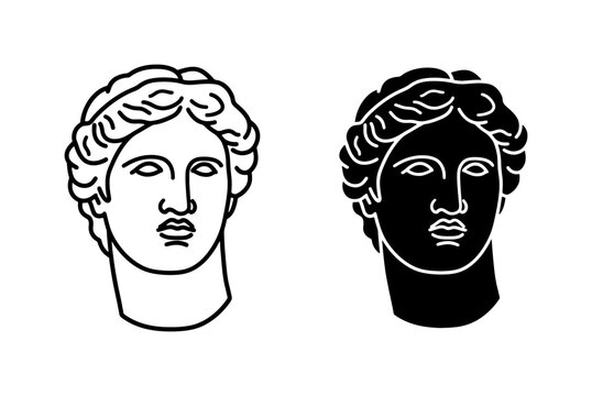 two-faced ancient greek profile silhouettes black and white line art icons