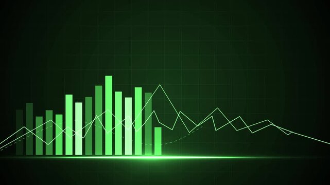 Dark financial dashboard graph bar and line charts animation