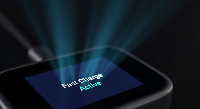 Futuristic fast charging device with glowing active status