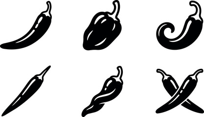 Fototapeta premium Black and white chili pepper vector art with varied shapes and crossed peppers