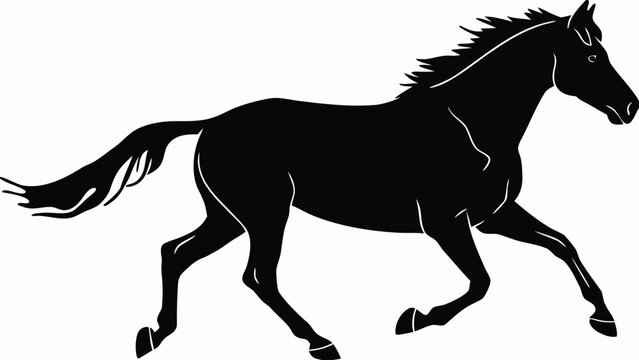 Vector illustration of a powerful galloping horse silhouette in black with galloping silhouette isolated