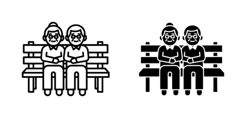 Obraz premium Elderly Couple Sitting on Park Bench Icon Set
