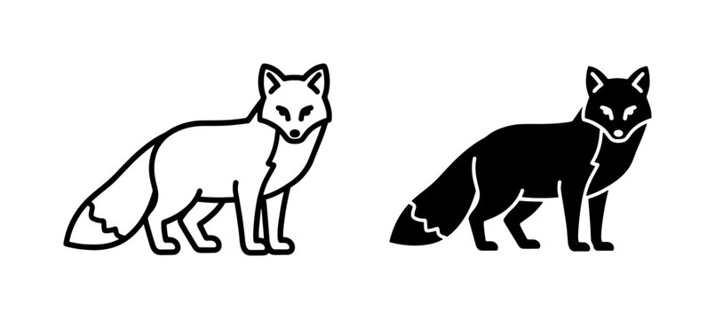 Minimalist Fox Line Art and Solid Silhouette Icon Set