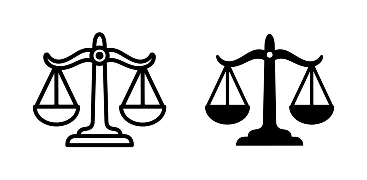 Scales of Justice Black Outline and Silhouette Vector Icons