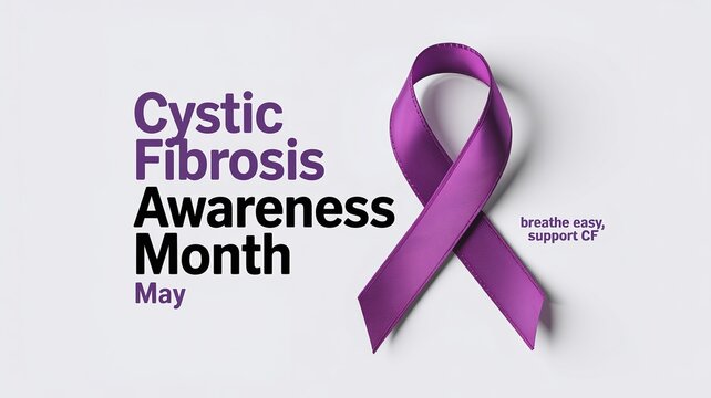 Cystic Fibrosis Awareness Month text design with a symbolic purple ribbon on a clean white background