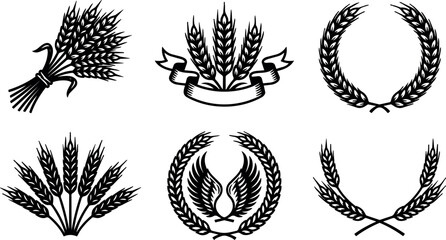 Fototapeta premium Wheat bunches and laurel wreaths with wings