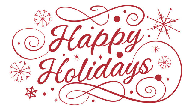 Vector illustration of happy holidays script with red snowflakes and swirls holidays christmas snowflakes