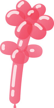 A flower on a stem with leaves, made from a pink balloon.