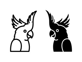 Cockatoo Bird Icons, Black and White Vector Graphics, Tropical Parrot Silhouettes © Hasan