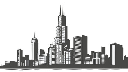 Fototapeta premium Vector illustration of a modern city skyline silhouette with towering skyscrapers and buildings, represents