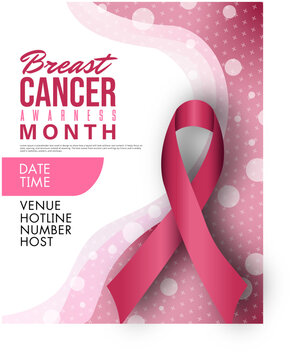 Breast Cancer Awareness Poster Template with Pink Ribbon, October Awareness Month Event Flyer Editable Date Time Venue and Contact Details