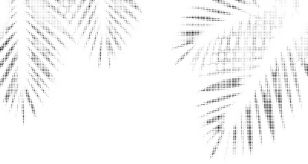 Tropical palm leaf silhouette created with black halftone dots isolated on transparent background for summer vacation posters and floral nature branding. © MdKorban