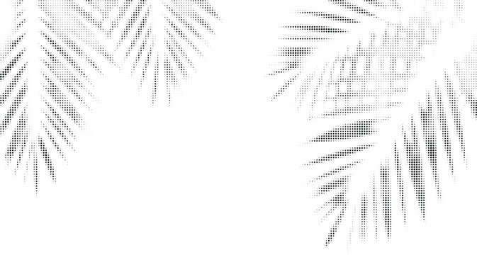 Tropical palm leaf silhouette created with black halftone dots isolated on transparent background for summer vacation posters and floral nature branding.