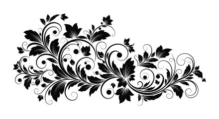 An ornate floral design featuring swirling leaves and blossoms rendered in a striking black silhouette high quality professional detailed modern elegant © mrvect02