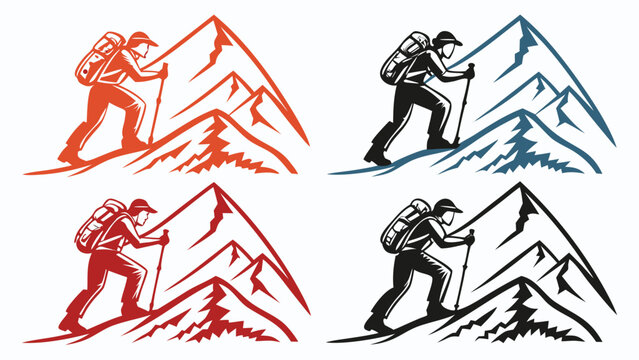 Vector illustration of a hiker climbing a mountain with climbing mountain trekking backpack outdoors