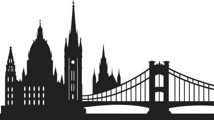 Obraz premium Vector illustration of budapest skyline silhouette at daytime with illustration budapest silhouette