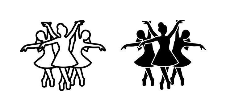 a minimalist black and white icon pack featuring a group of dancers in various poses isolated on a plain background
