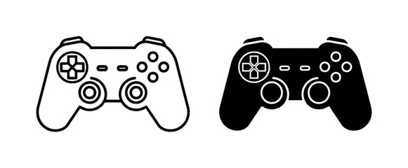 black and white outline vector icon set of gaming controllers with detailed buttons joysticks and triggers on a clean background © Nusrat