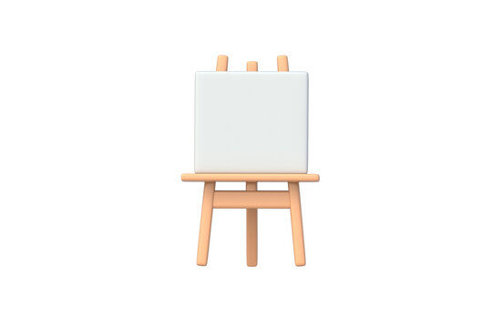 Empty wooden easel isolated on white background. Equipment for painting and drawing. Blank canvas on wooden tripod stand for art. Front view. 3d render