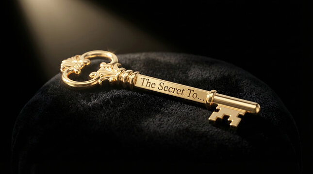 The Secret To Success Golde Antique Key on Dark Backgound Concept