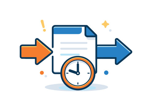 Digital handoff delays and bottlenecks in workflows focused on waiting time between process stages and dependency slowdowns, a document paused between two arrows combined
