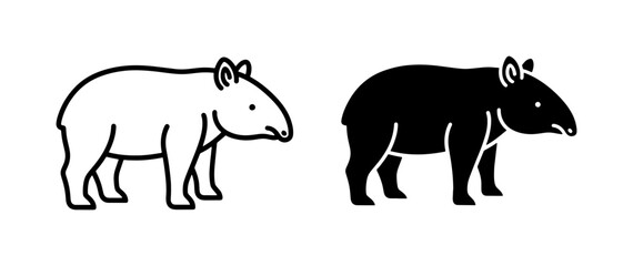 black and white vector illustration of a standing donkey with detailed facial features mane tail hooves and ears © Shanta
