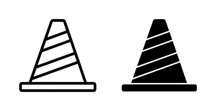 minimalist black and white silhouette set of two traffic cone icons vector illustration design element isolated on white