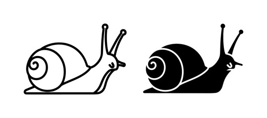 minimalist black and white silhouette icon set featuring a snail in various poses perfect for graphic design projects © Aslam