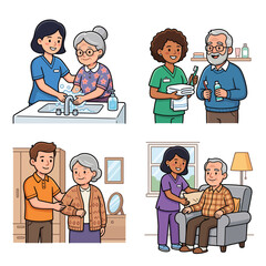 Professional Caregiver Assisting Senior Citizens in Daily Activities