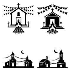 Obraz premium Chapel bonfire festival silhouette vector collection