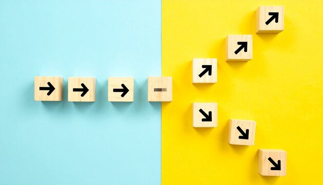 Wooden cubes arrows direction transition change