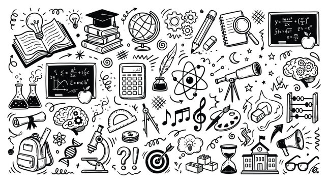 Doodle elements boost productivity with educational icons