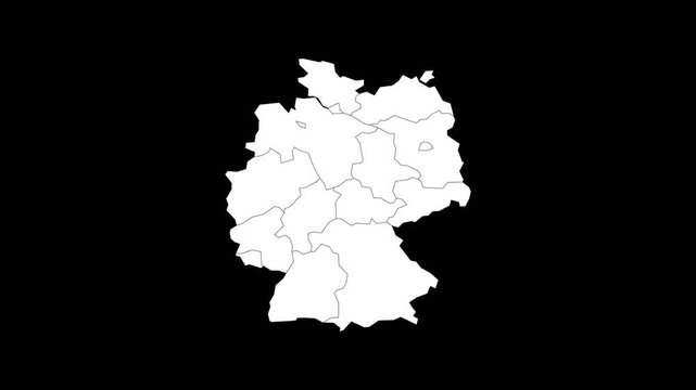 Animated Silhouette Map of Germany - Solid White Shape on Dark Background