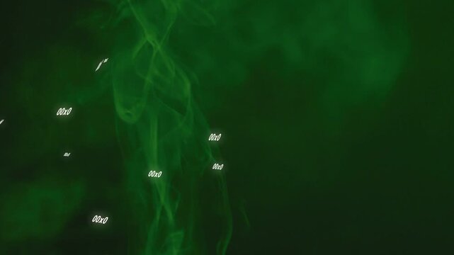 Faint plume emerging left causing green smoke rising, curling as 00x0 markers grouping showing data