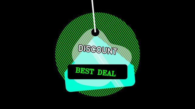 Video, online store and e-commerce background, blue-green, modern promotional price tags, discounts, best deals, abstract shapes, black background, 