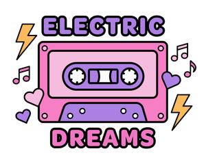Obraz premium Retro cassette tape vector y2k pop art vector with electric dreams text
