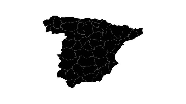 Animated Silhouette Map of Spain - Solid Black Shape on White Background