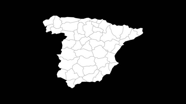 Animated Silhouette Map of Spain - Solid White Shape on Dark Background