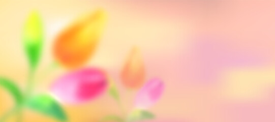 Naklejka premium Soft pastel floral gradient background with spring leaves and watercolor blur.