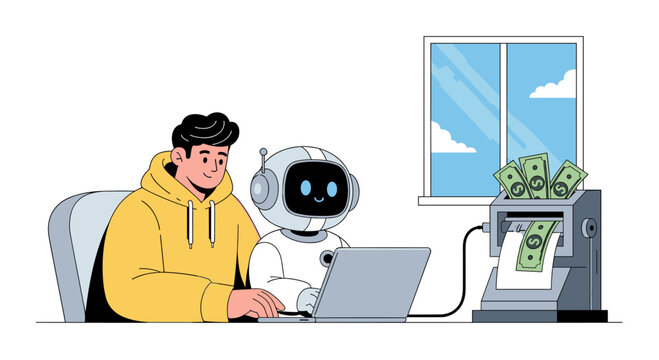 AI robot helping user generate passive income with automated online earning system