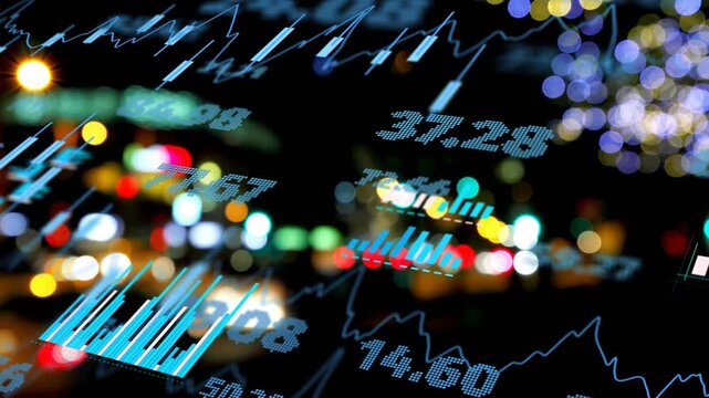 Night frames starting market data overlay shifting over bokeh, updating prices for trading signals