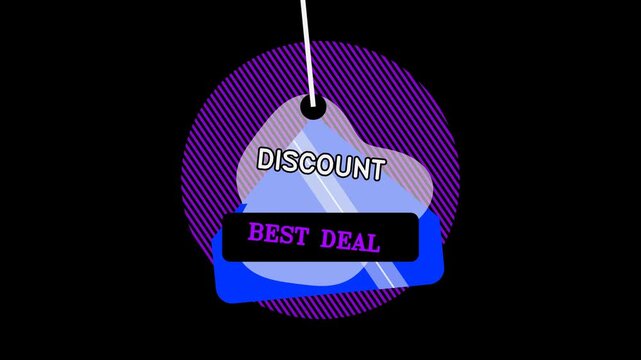 Video, online store and e-commerce background, blue-purple, modern promotional price tags, discounts, best deals, abstract shapes, black background, 