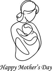Obraz premium Print. Happy Mother’s Day card, one-line art of mother and child, minimal, white background