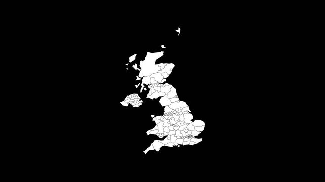 Animated Silhouette Map of United Kingdom - Solid White Shape on Dark Background