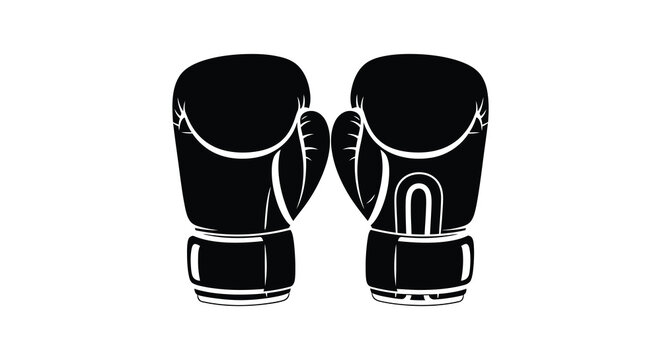 A striking pair of black boxing gloves are prominently displayed against a white background a bold silhouette high quality