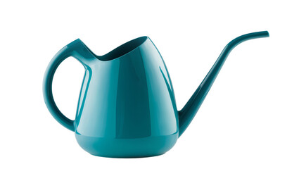 Isolated modern teal watering can with a long spout, perfect for indoor gardening and plants © Aoife