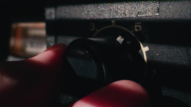 Tape audio music player, VHS studio magnetic tape, vintage retro spool reel to reel player and recorder, magnetic tape data storage close up, music studio. 