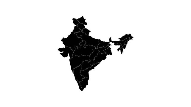 Animated Silhouette Map of India - Solid Black Shape on White Background