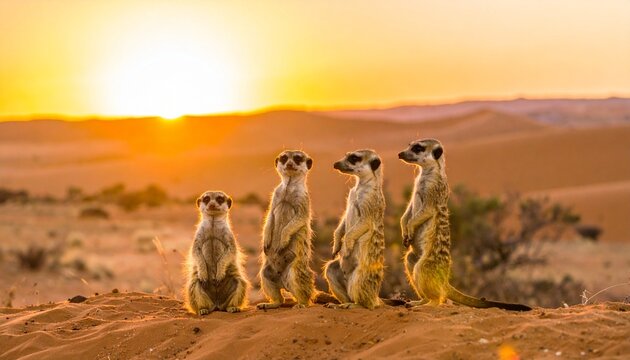 Meerkats desert sunset wildlife alert